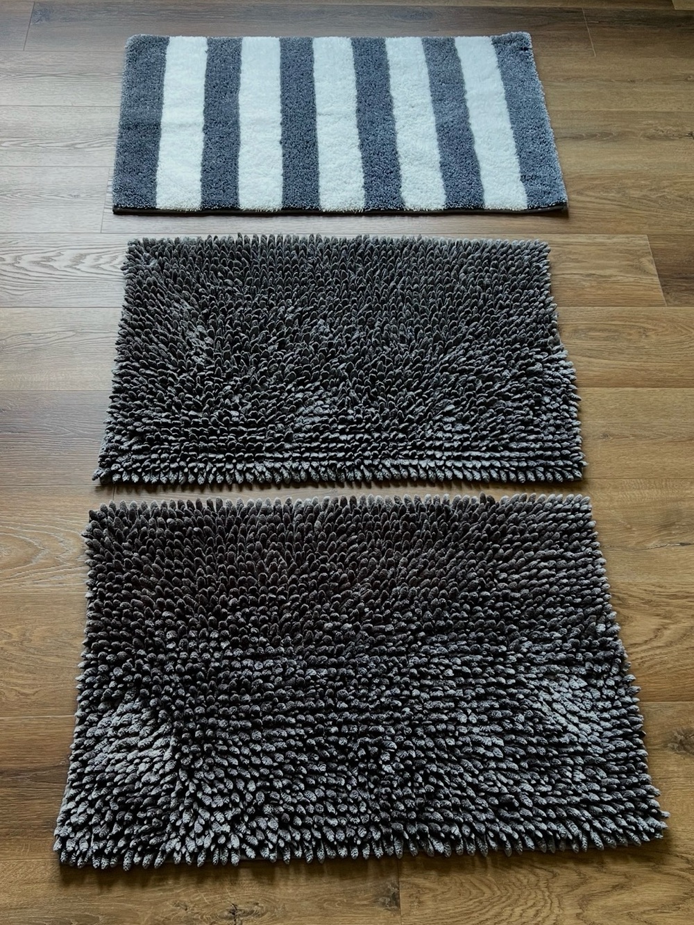 3-Pc Blue Bath Mat Set Solid Shaggy Chenille & Striped